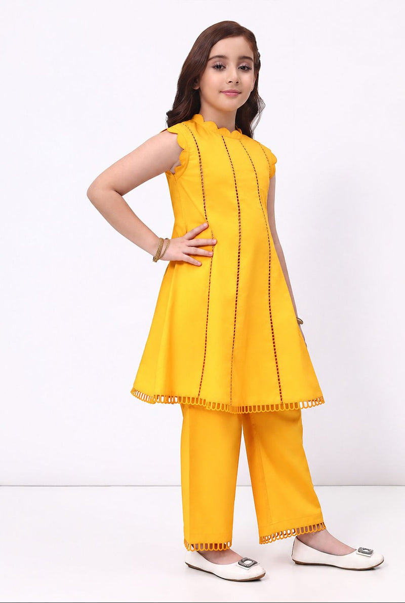 Spunkies Girls Orange Ethnic Sleeveless Kurta with Palazzo Co-ord Set