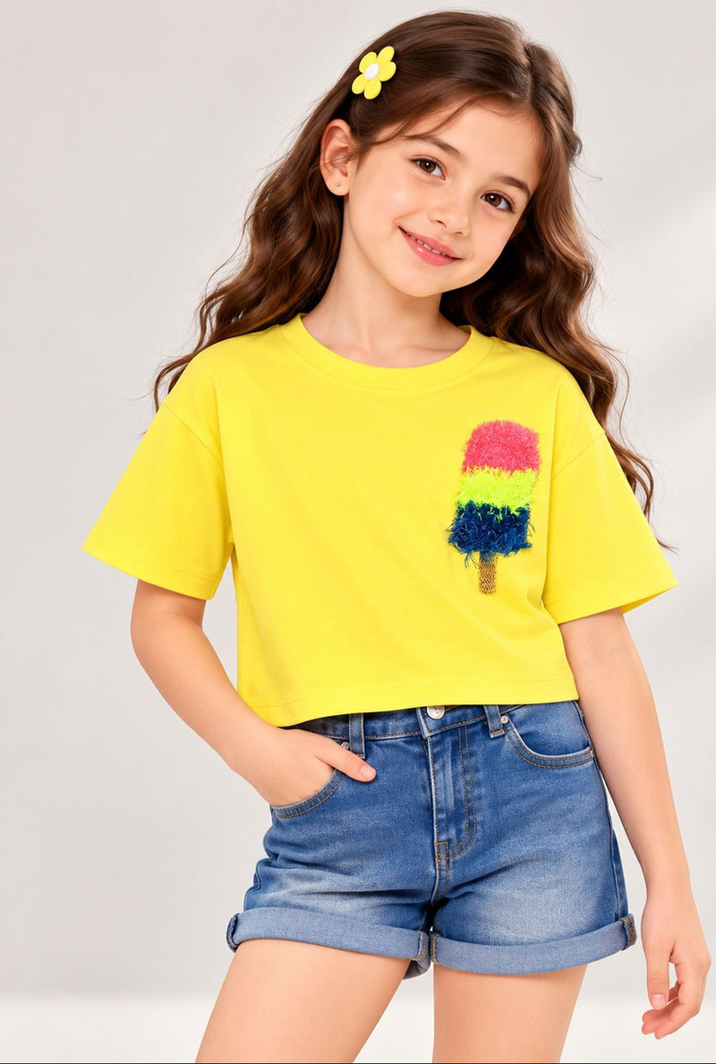 Spunkies Everyday IceCream Yellow Embroidered Top