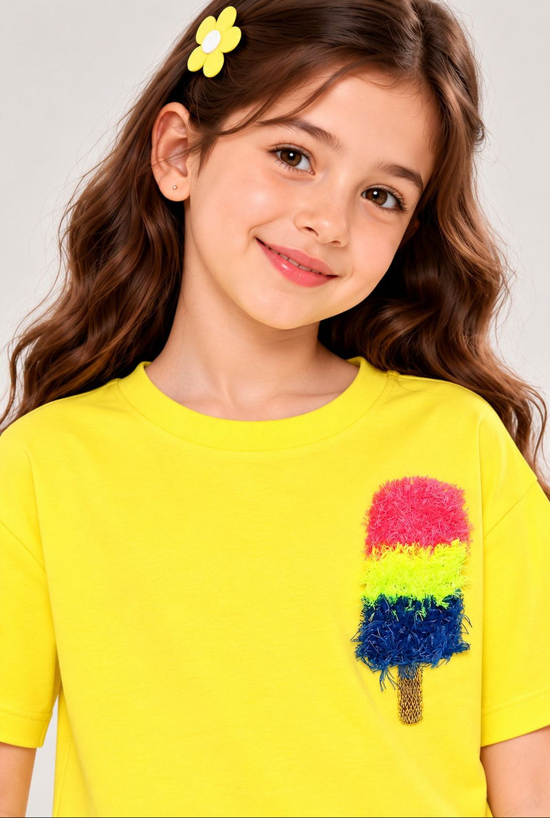 Spunkies Everyday IceCream Yellow Embroidered Top
