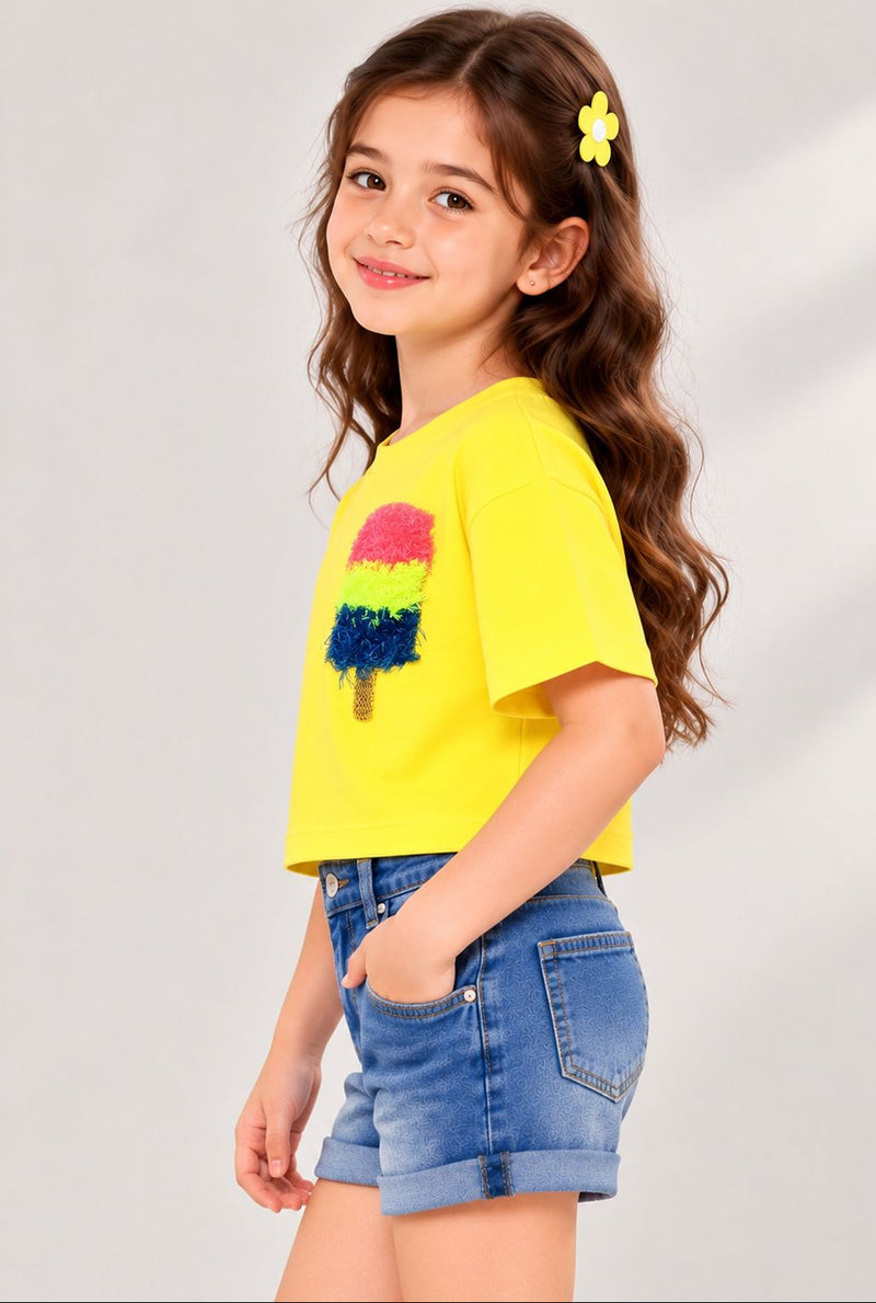 Spunkies Everyday IceCream Yellow Embroidered Top