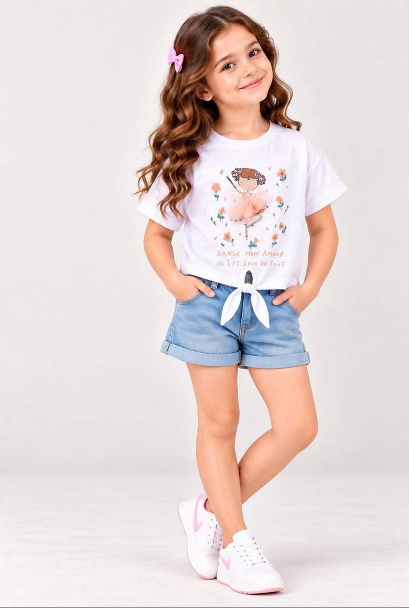 Spunkies White Girls Printed Crew Neck Sleeveless Top