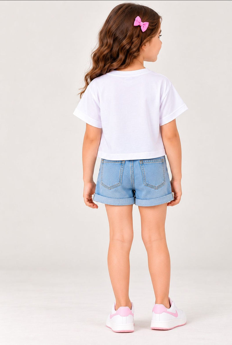 Spunkies White Girls Printed Crew Neck Sleeveless Top
