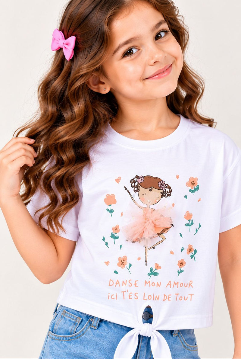 Spunkies White Girls Printed Crew Neck Sleeveless Top