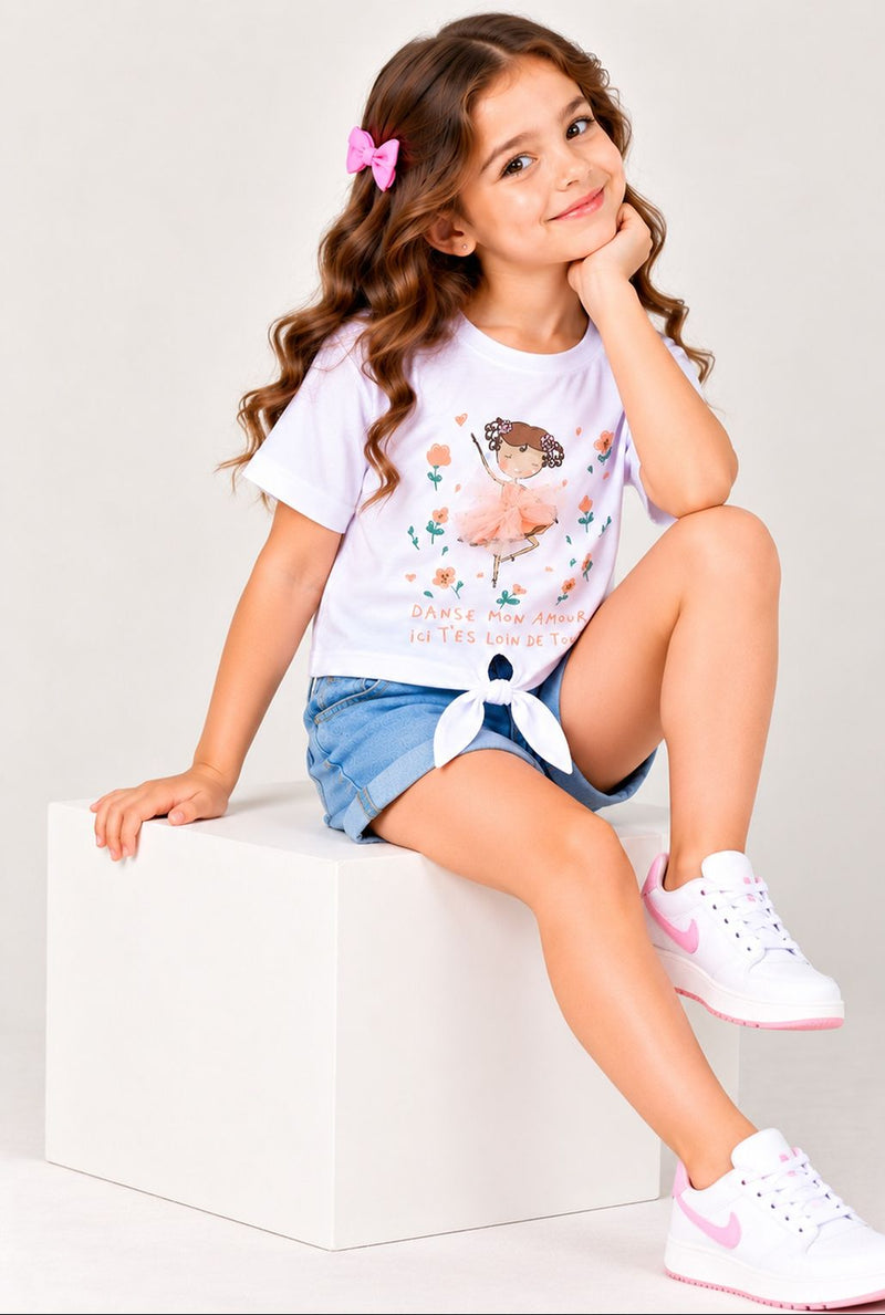 Spunkies White Girls Printed Crew Neck Sleeveless Top
