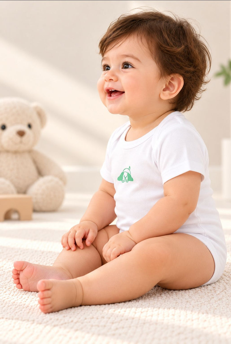 Spunkies Infant Cotton White Half Sleeve Printed Romper