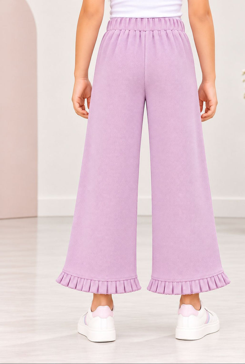 Spunkies Girls Purple Solid Elasticated Waist Trousers