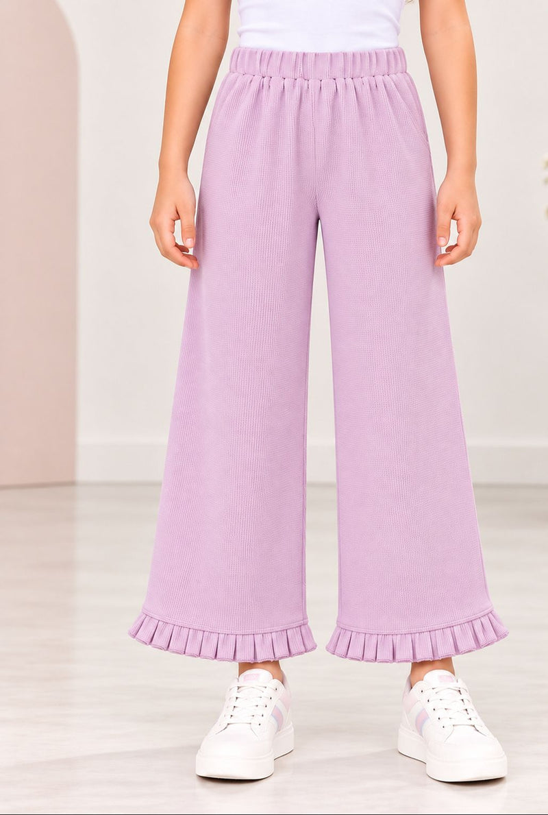 Spunkies Girls Purple Solid Elasticated Waist Trousers
