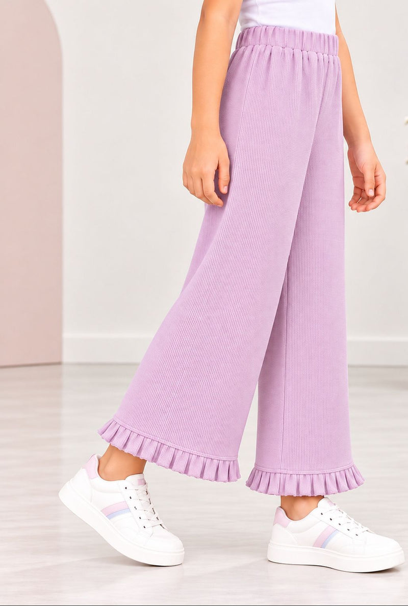 Spunkies Girls Purple Solid Elasticated Waist Trousers