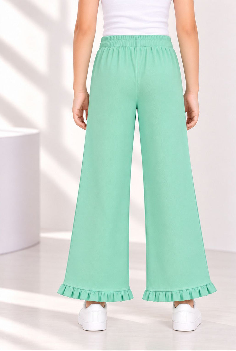 Spunkies Girls Green Solid Elasticated Waist Trousers