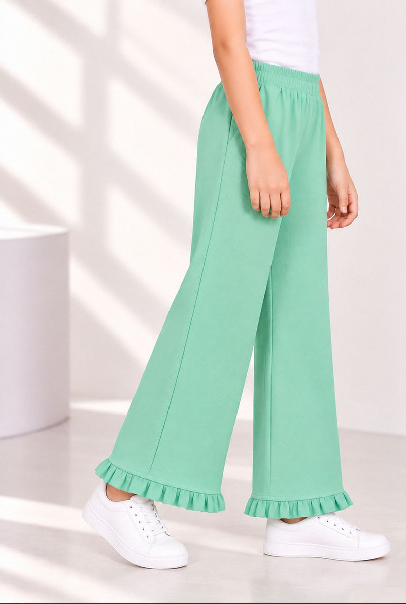 Spunkies Girls Green Solid Elasticated Waist Trousers
