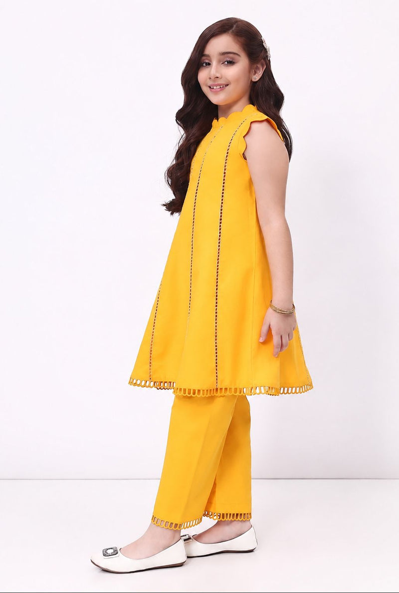 Spunkies Girls Orange Ethnic Sleeveless Kurta with Palazzo Co-ord Set