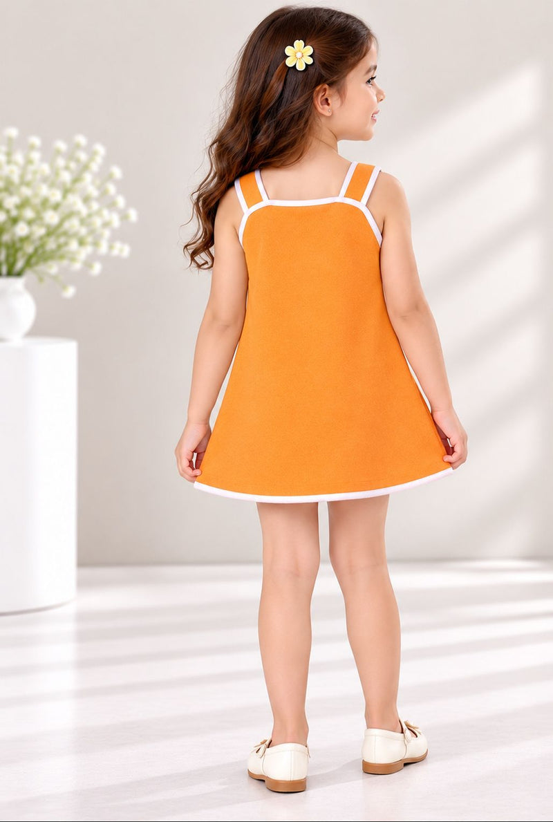 Spunkies Orange Girls Solid Square Neck Sleeveless A-Line Dress