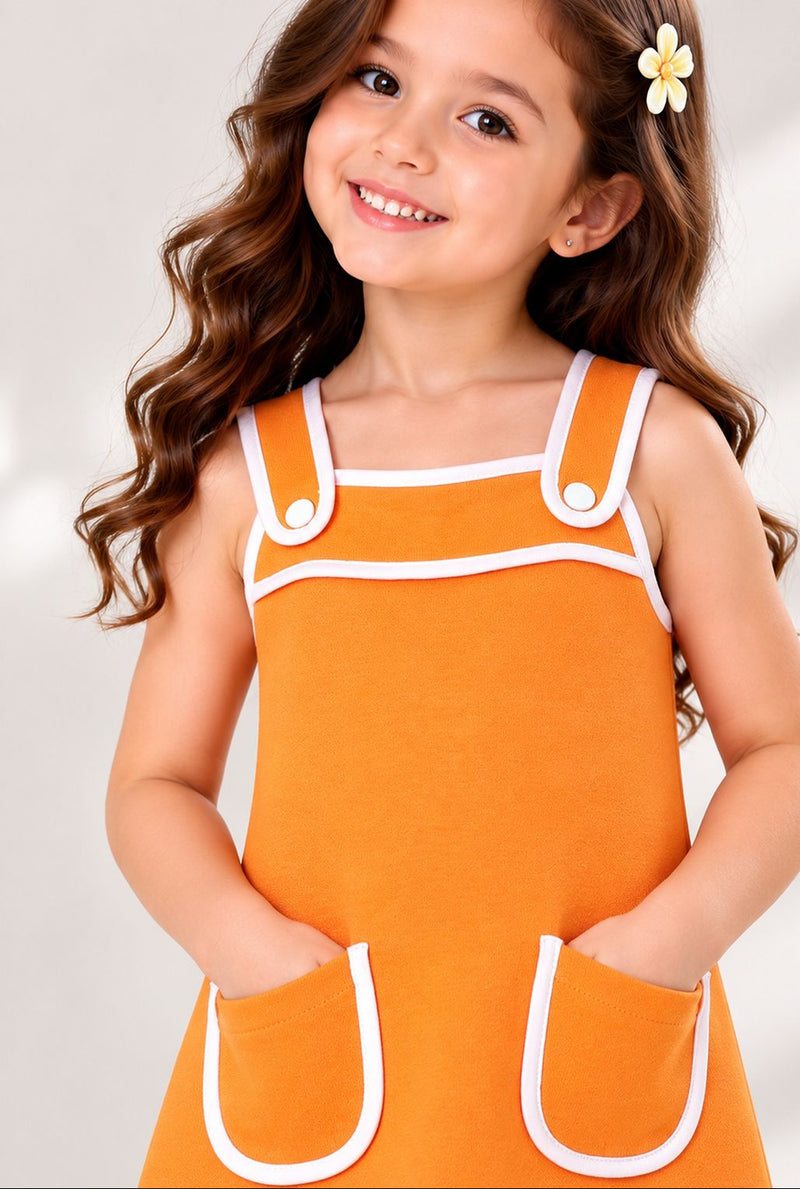 Spunkies Orange Girls Solid Square Neck Sleeveless A-Line Dress