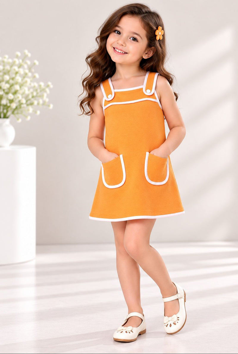 Spunkies Orange Girls Solid Square Neck Sleeveless A-Line Dress