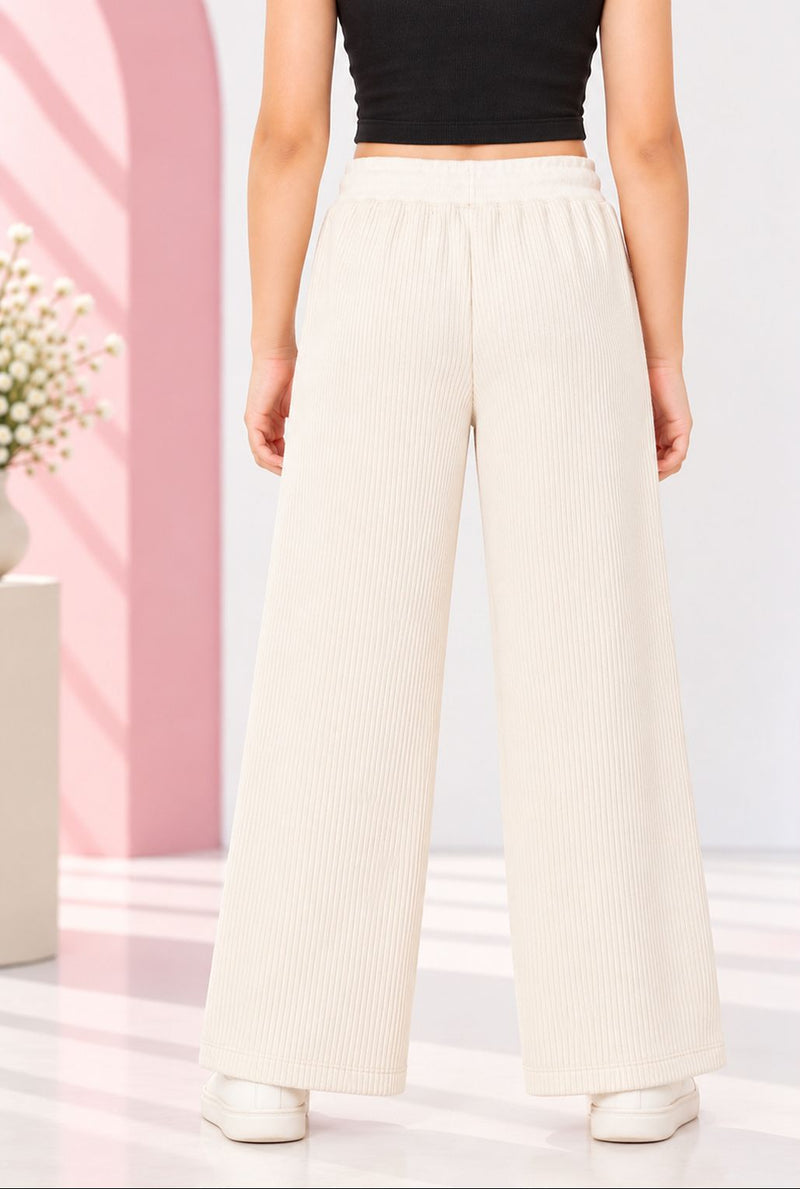 Spunkies White Cotton Crochet Patch Lounge Pants