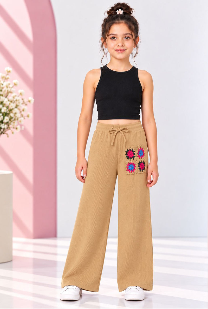 Spunkies Brown Cotton Crochet Patch Lounge Pants