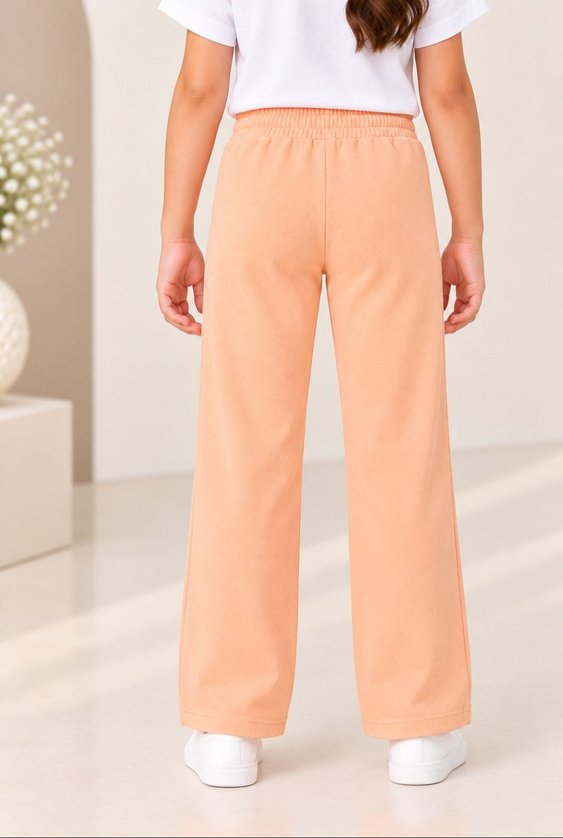 Spunkies Girls Peach Solid Elasticated Waist Single Pleated Trousers