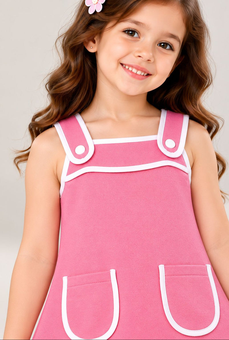 Spunkies Pink Girls Solid Square Neck Sleeveless A-Line Dress