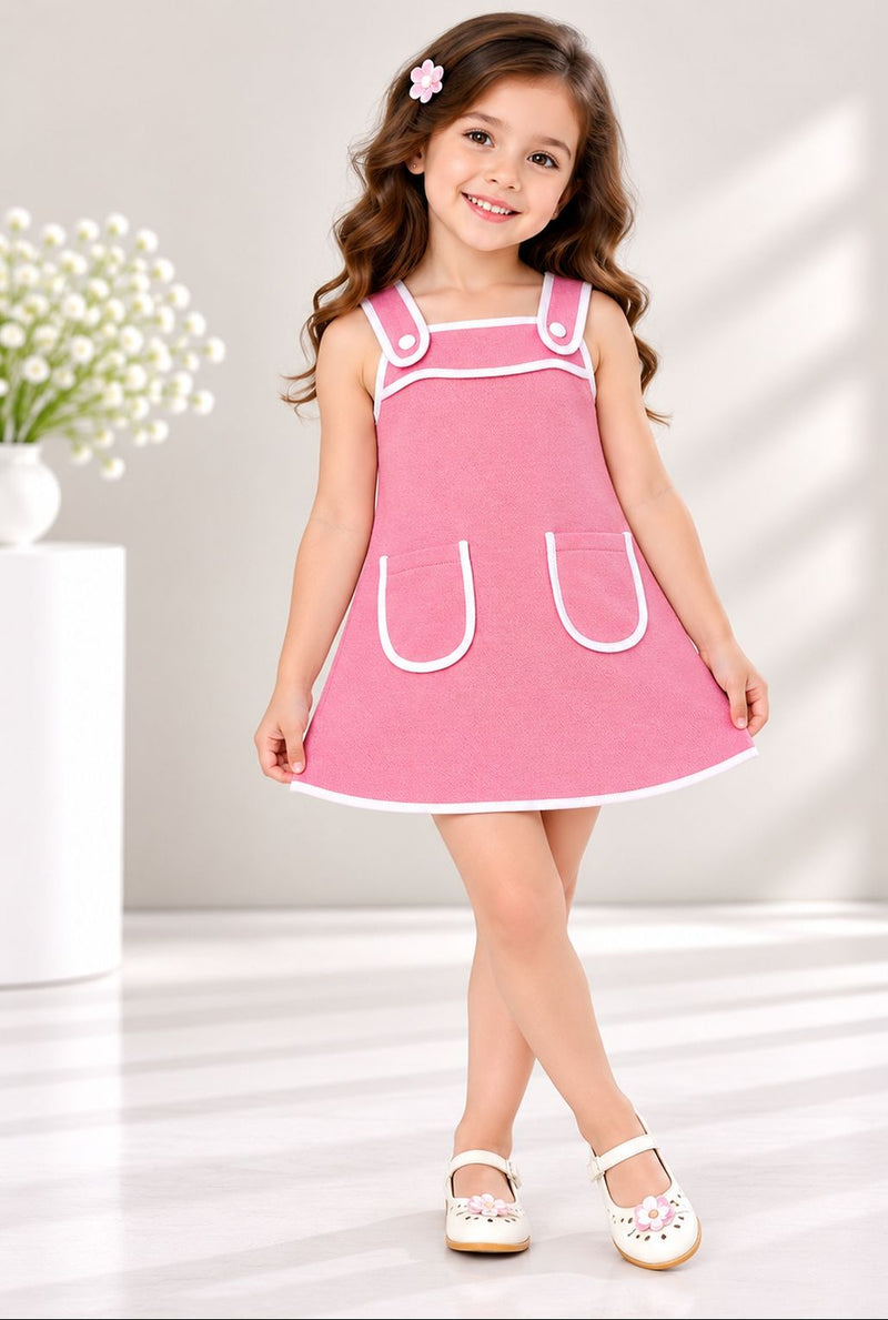 Spunkies Pink Girls Solid Square Neck Sleeveless A-Line Dress