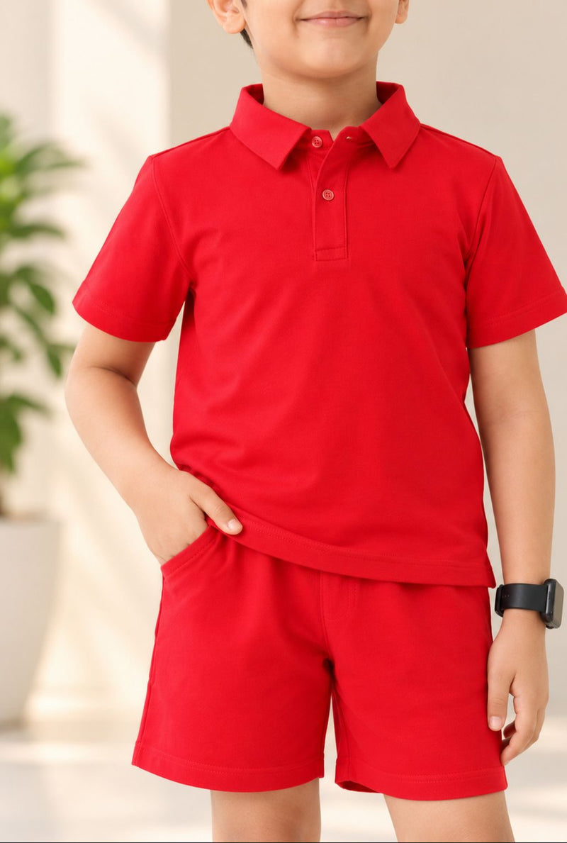 Spunkies Boys Polo Everyday Play Sets- Red