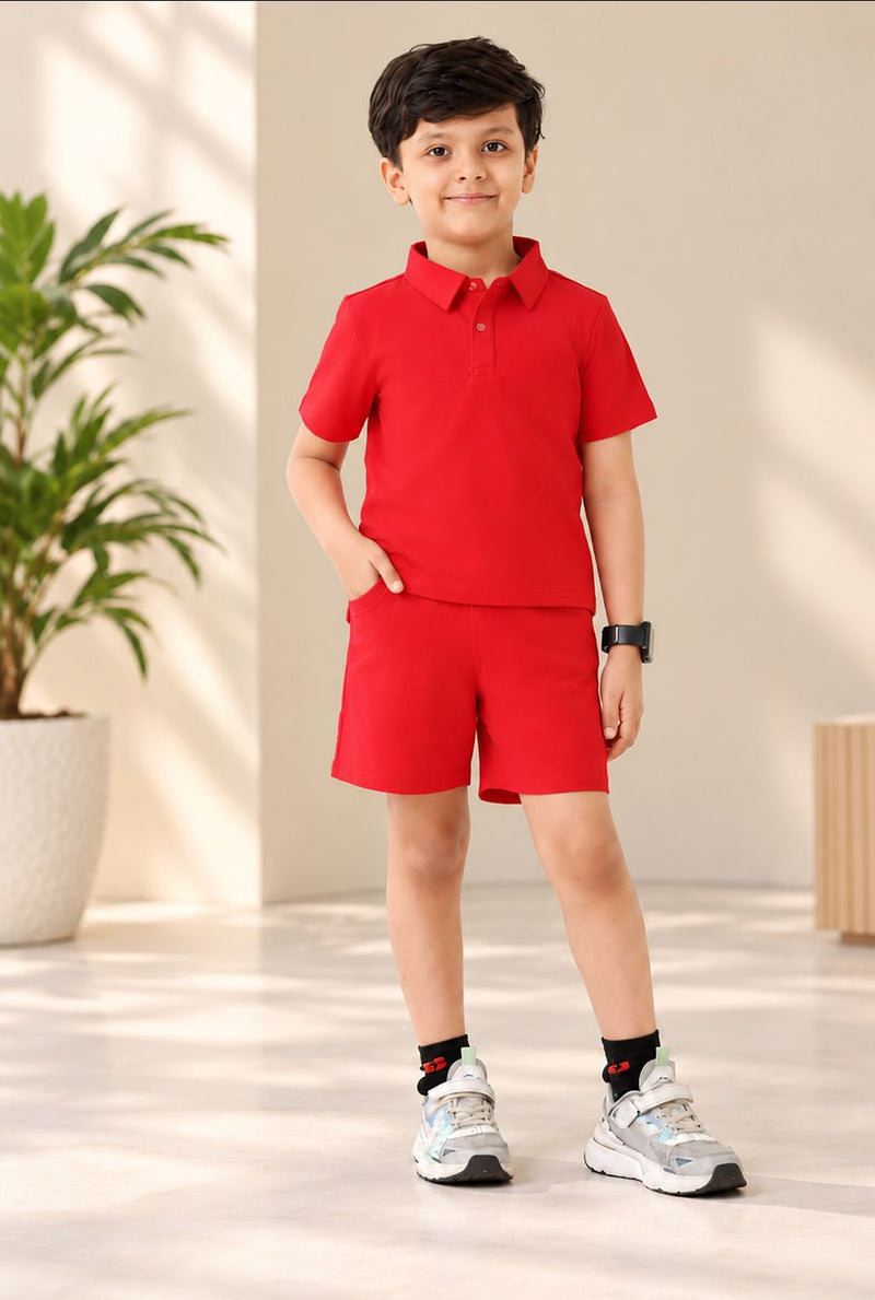 Spunkies Boys Polo Everyday Play Sets- Red