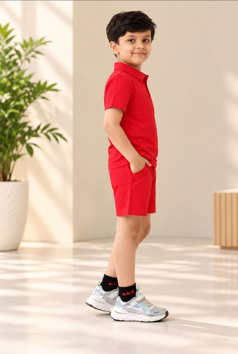 Spunkies Boys Polo Everyday Play Sets- Red