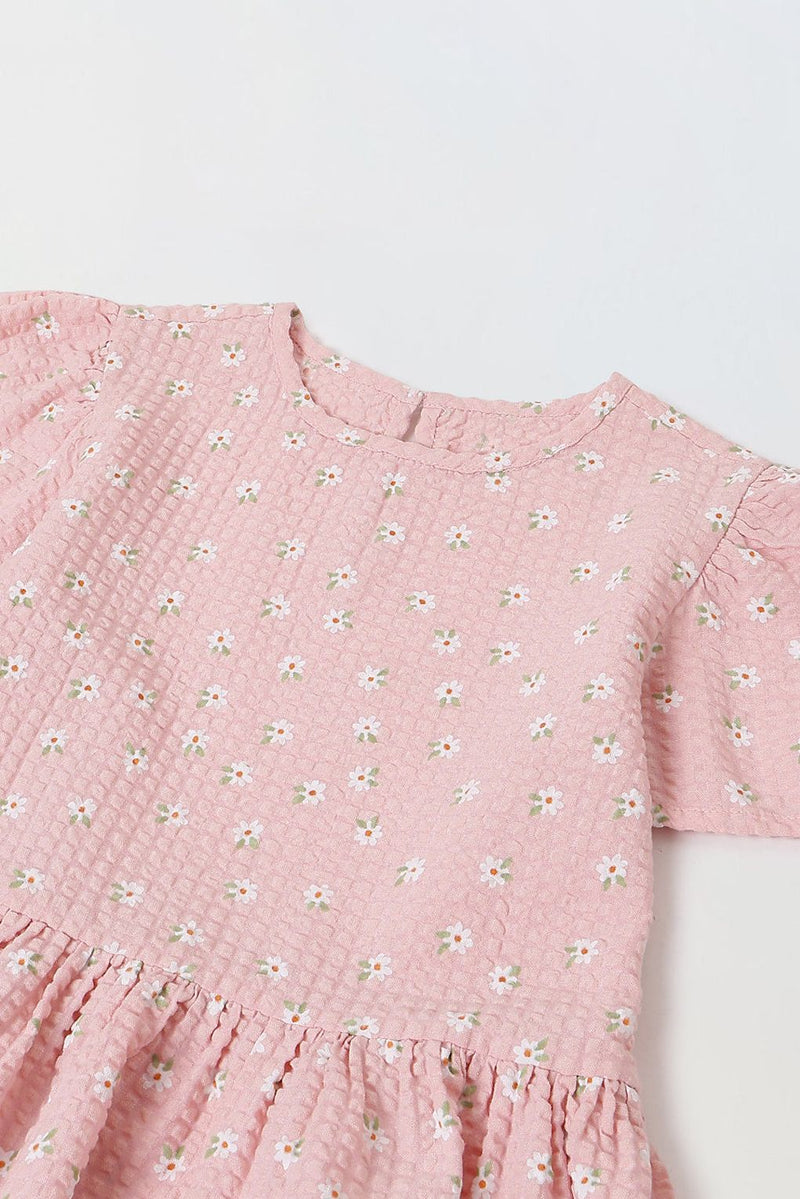 Spunkies Girls Pink Seersucker 100% Cotton Puff Sleeve Dress