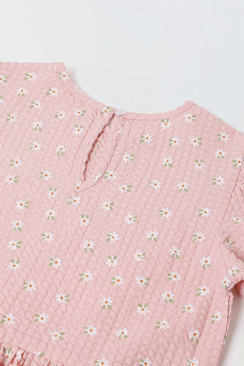 Spunkies Girls Pink Seersucker 100% Cotton Puff Sleeve Dress