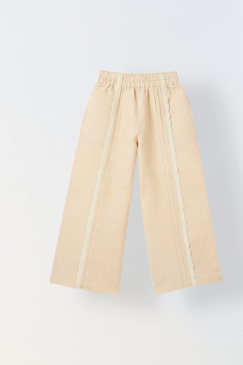 Spunkies Girls Beige Lace Detailed Elasticated Waist Trousers
