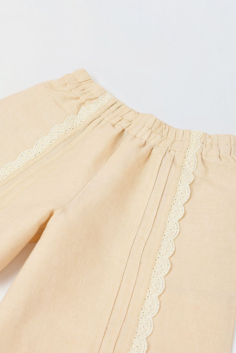 Spunkies Girls Beige Lace Detailed Elasticated Waist Trousers