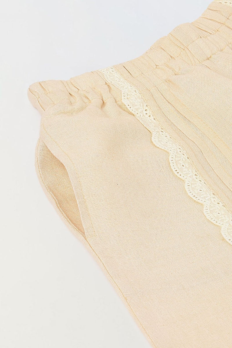 Spunkies Girls Beige Lace Detailed Elasticated Waist Trousers