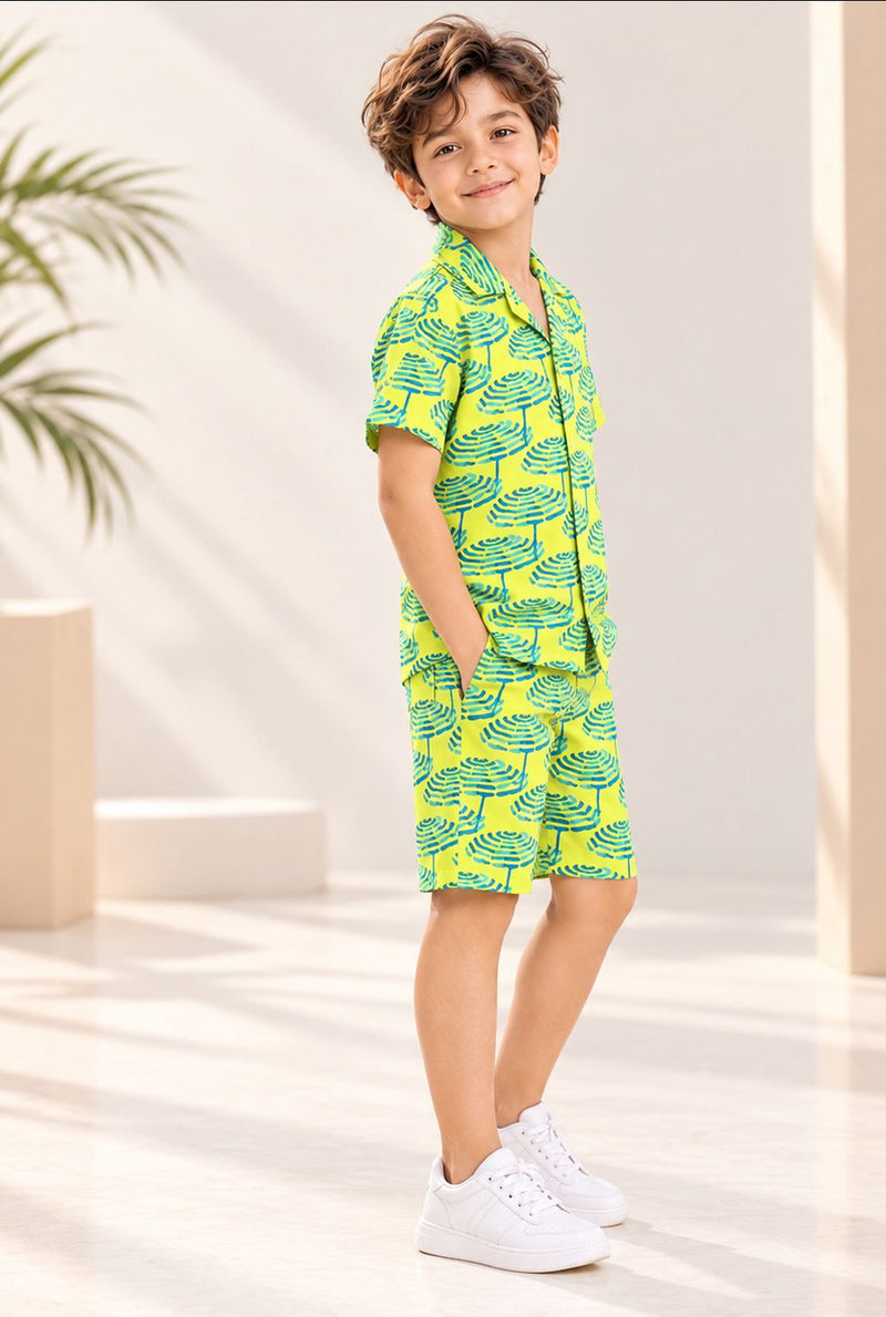 Spunkies Lime Geometric Print Co-Ord Set- Boy