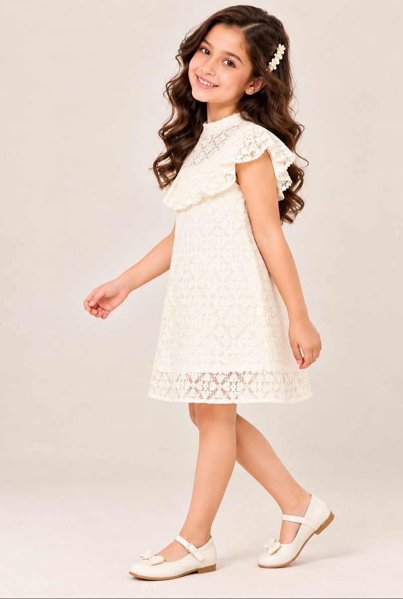 Spunkies Girls Woven Schifili White Dress