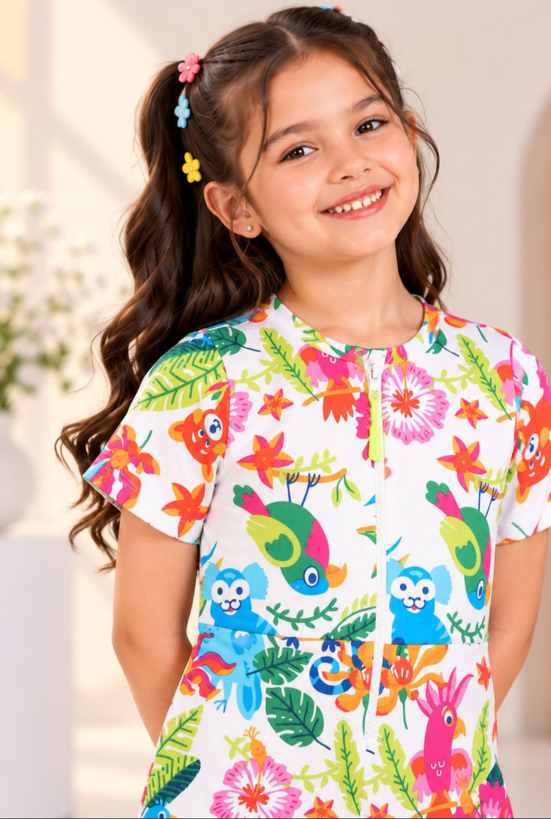 Spunkies Interlock Tropical Print Dress