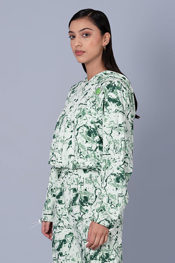 Green Marble Print Cool Off Hoodie
