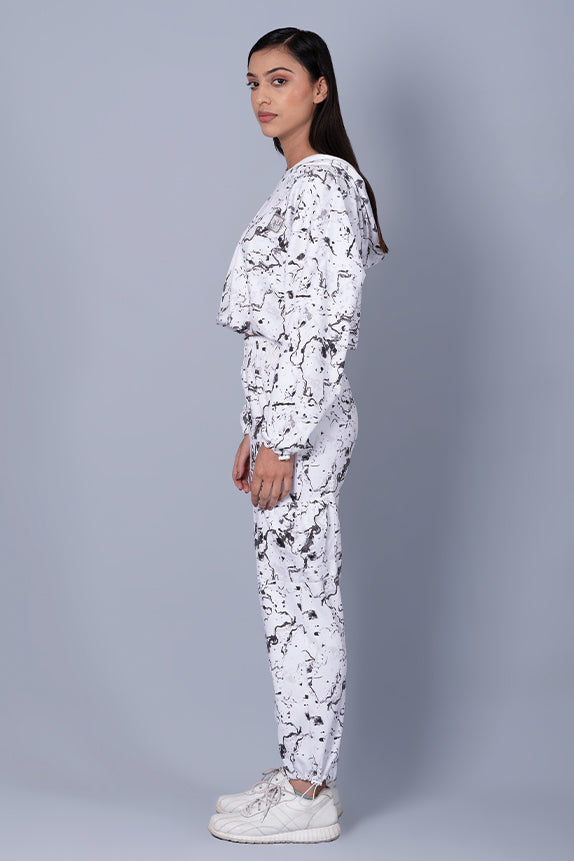 White Marble Print Cool Off Hoodie
