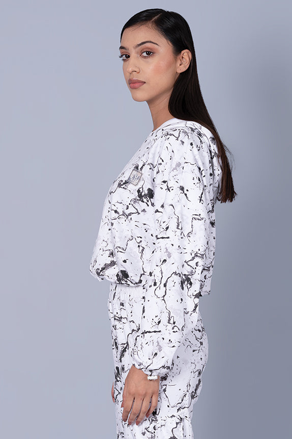 White Marble Print Cool Off Hoodie