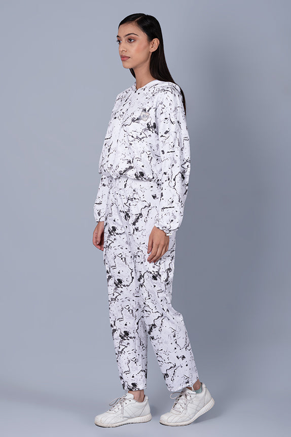 White Marble Print Cool Off Hoodie