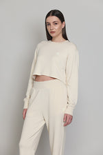 Elastane Fleece Crop Buttermilk Sweatshirt