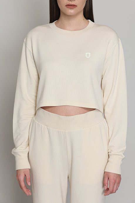 Elastane Fleece Crop Buttermilk Sweatshirt