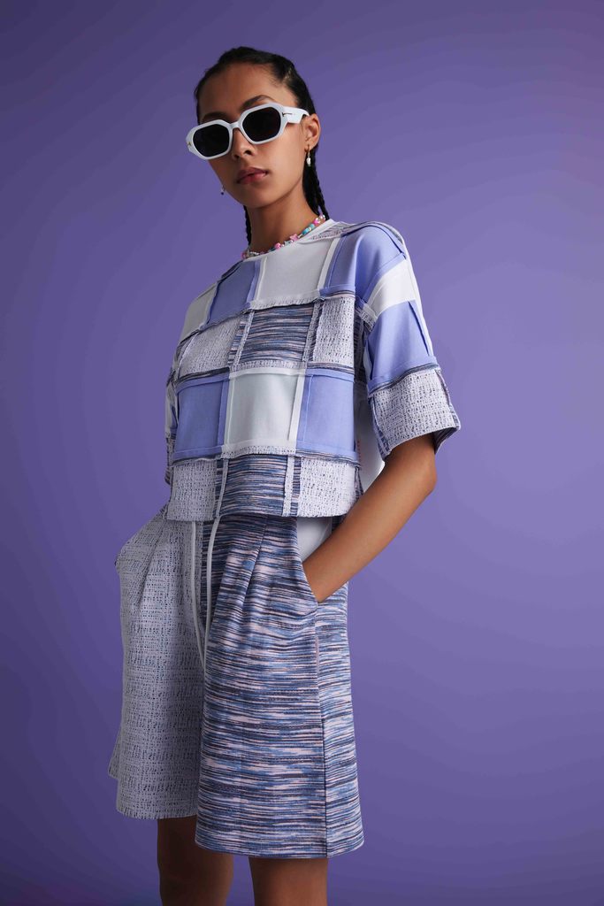 Piecing Hot Shorts - Blue and White