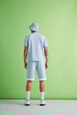 Crazed Paneled Shorts-Sky Blue/White