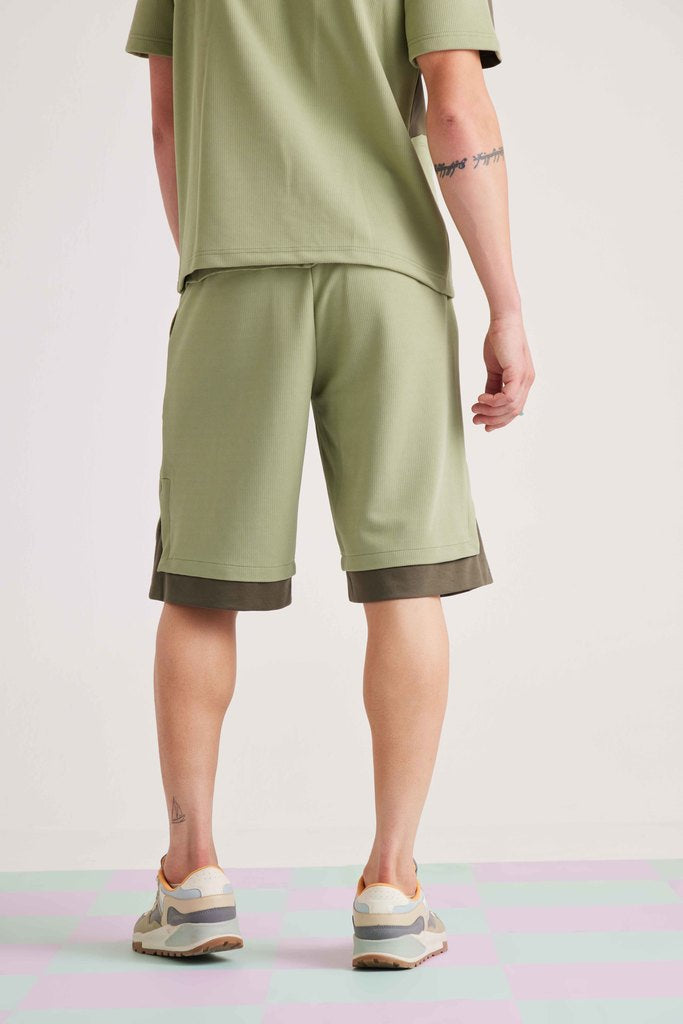 Crazed Panelled Shorts - Fair Green