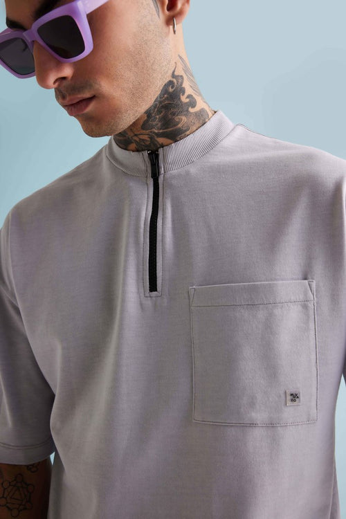 Dapper Zip-up Tee - Digital Mist