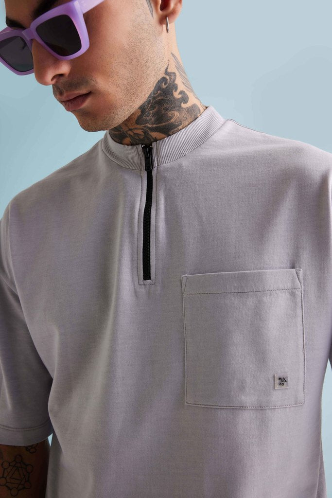 Dapper Zip-up Tee - Digital Mist