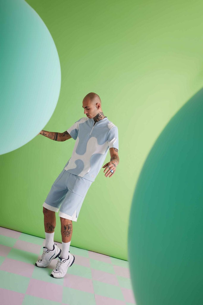 Go- Crazy Cut Tee-Sky Blue/ White