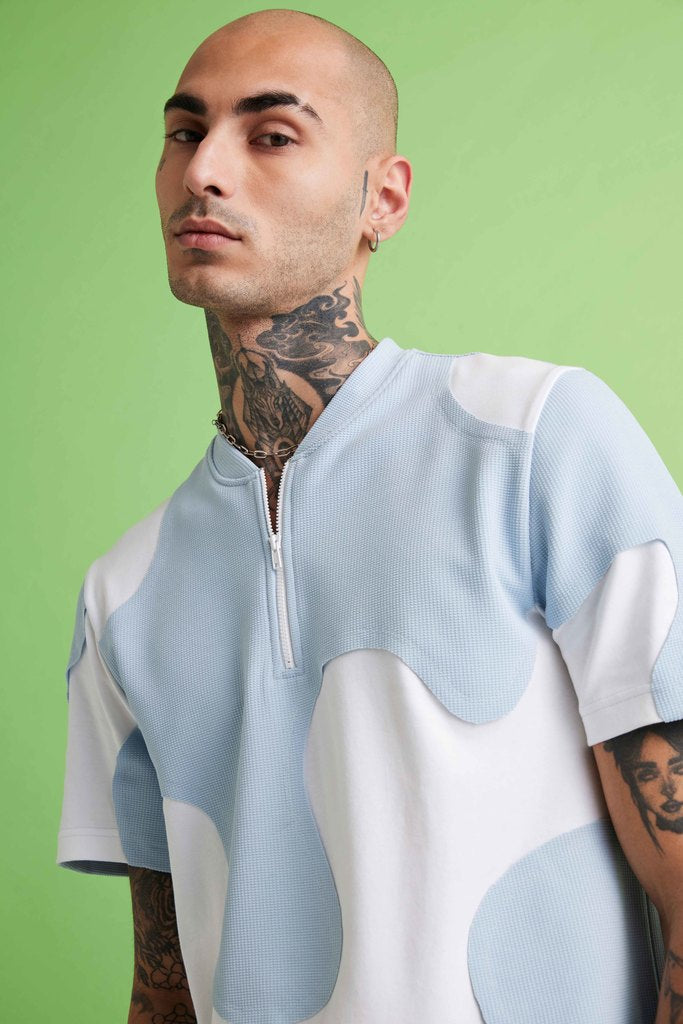 Go- Crazy Cut Tee-Sky Blue/ White