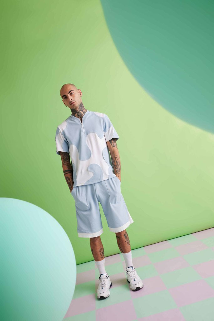 Go- Crazy Co-ord Set-Sky Blue/White